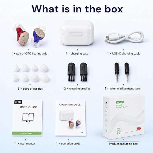 OTC Hearing Aids for Seniors and Adults for Hearing Loss BY4U Rechargeable Hearing Amplifiers with 16-Channel Digital Noise Cancelling,Volume Control,Invisible,Wireless,Comfortable,Charging Box