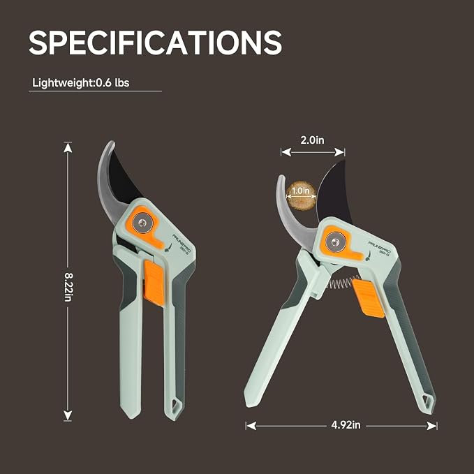 PrunePro® 8.2" Pruning Shears Ultra Sharp Lightweight Bypass Plant Clippers | German Stainless Steel Adjustable Handle Width Ergonomic Small Hands Arthritis Friendly Effortless Cut Up to 1" Garden Tools