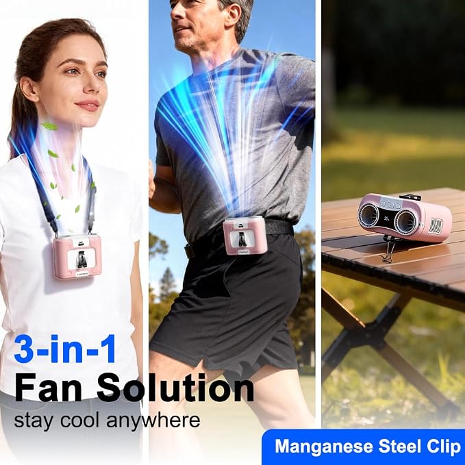 CAZOKASI 2026 Upgrade 20000mAh Waist Clip Fan Wearable Fan Portable Personal Body Fan Powerful Upto 36H Cooling and Heatstroke Prevention Fan