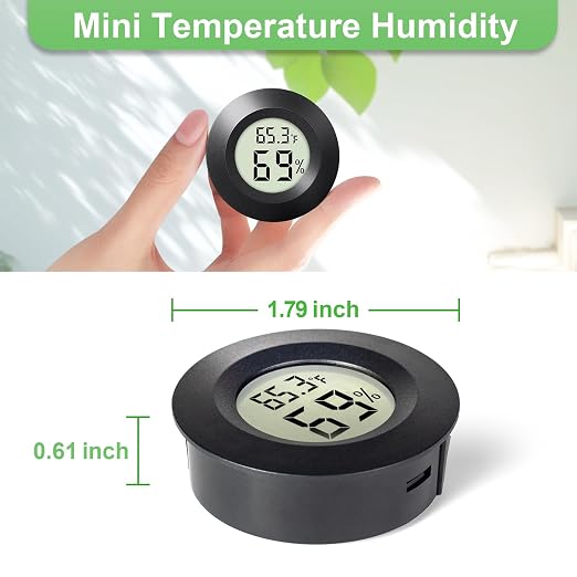 4-Pack Mini Hygrometer Thermometer Indoor Outdoor Round Humidity Meter, Small Digital LCD Monitor Thermometer Temperature Gauge Humidity Sensor (℉) or (℃) for Reptile Thermostat, Jars