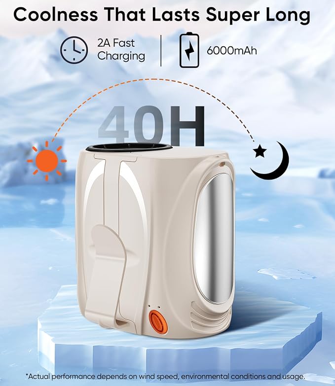 Tedajo AI Portable Waist Fan, 6-Speed 16000RPM Strong Turbo Airflow, 40H Max Cooling Battery Powered Personal Fan Rechargeable, Hands-Free for Work, Outdoor, Travel, Gift for Women - Champagne