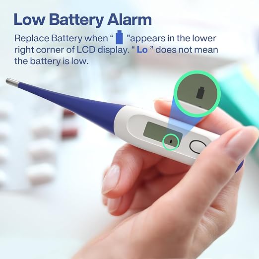 Boncare Digital Thermometer for Adults, Kids & Babies, Dark Blue | Accurate & Safe Oral and Rectal Thermometer with 10-Second Reading and Fever Alarm