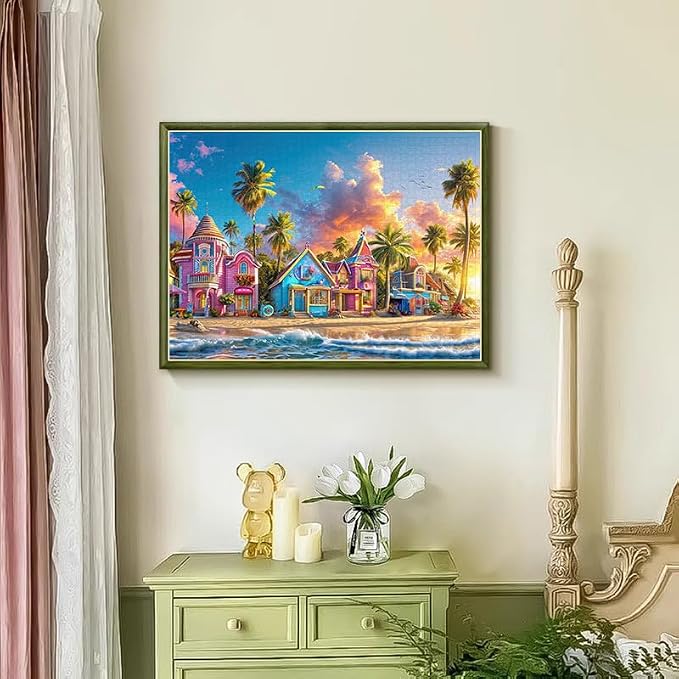 Puzzles for Adults 1000 Pieces,Romantic Beach Jigsaw Puzzle with 1:1 HD Poster,1000 piece Puzzles with Letters on Back, Stress Relief Ideal Gift for Family Games
