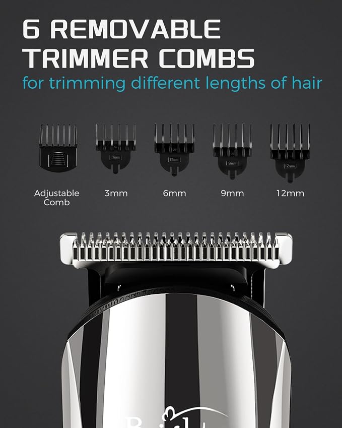 Brightup Beard Trimmer for Men - Electric Razor & Shaver | 17-in-1 Mens Grooming Kit, IPX7 Waterproof, Shaving Kit for Face, Mustache, Body, Ear, Nose Hair Trimmer, Gifts for Men
