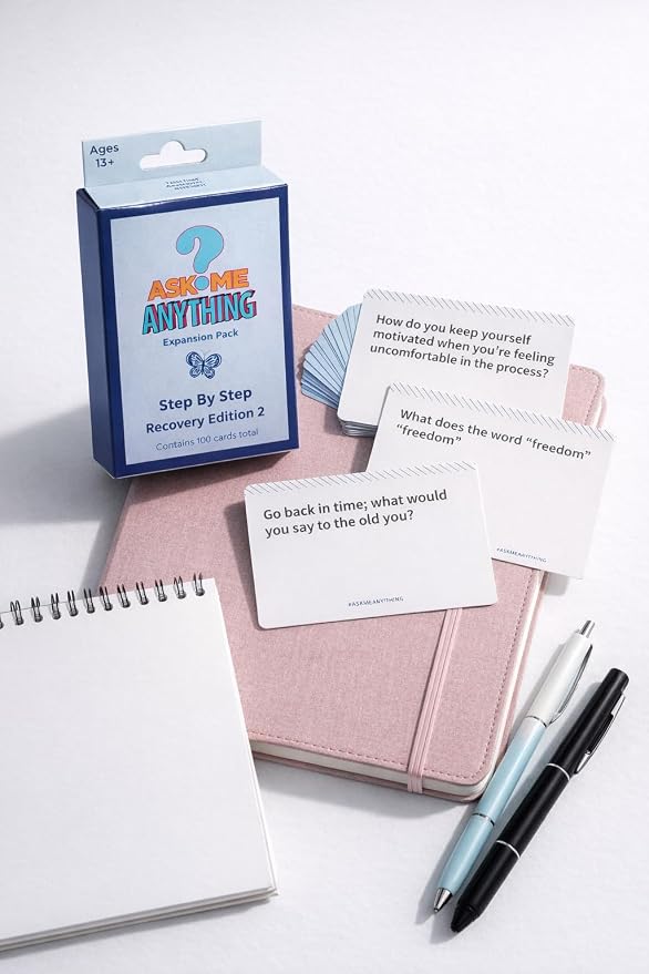 ASKMEANYTHING Recovery Card Game Step-by-Step Edition – Guided Sobriety & Addiction Recovery Cards for Step Work, Self-Reflection, and Group Therapy
