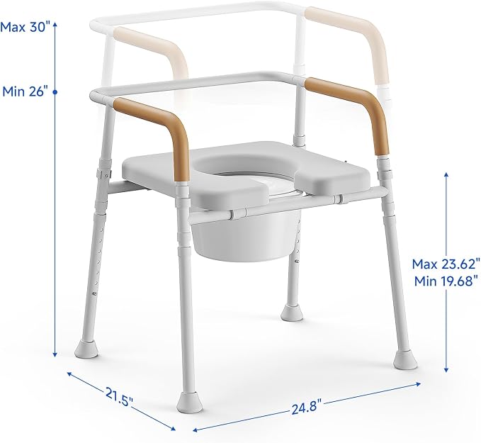 Bedside Commode with Padded Seat,Portable Toilet for Adults,Seniors | Height Adjustable, 350 lbs Capacity, Ideal for Seniors & Post-Surgery Recovery, Removable Bucket for Easy Cleaning