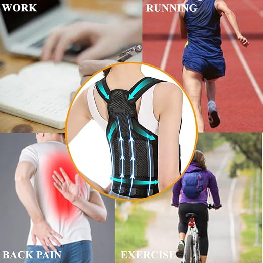 WEEOATAR Upper Back Support Posture Corrector Strap Posture Trainer, Breathable, Easy to Wear with Magic Sticker Back Brace to Improve Posture for Adults and Kids (Black, M)