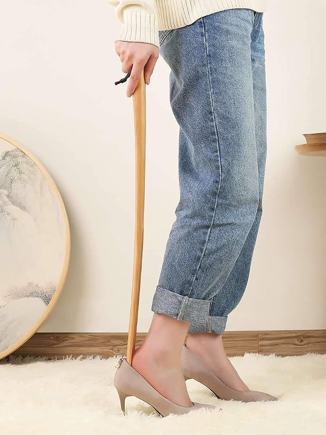 Bamber Wooden Shoe Horn Wood Shoehorn with Handle for Seniors Women Men Kids, 27'' Long, Beech Wood