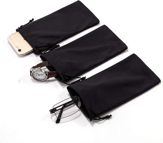 TRIUMPH VISION Glasses Case Soft Eyeglass Case Sunglass Pouch Cloth 3 Pack | Thick Microfiber Pouch Drawstring Pouch Eye Glass Bag Sunglasses Sleeve Storage, Lens Protection Cover,Cleaning Lens Screen