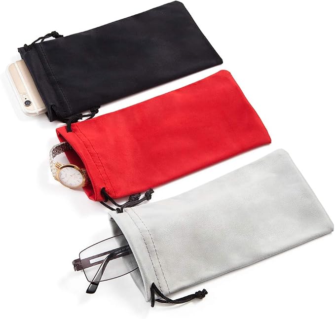 TRIUMPH VISION Glasses Case Soft Eyeglass Case Sunglass Pouch Cloth 3 Pack | Thick Microfiber Pouch Drawstring Pouch Eye Glass Bag Sunglasses Sleeve Storage, Lens Protection Cover,Cleaning Lens Screen