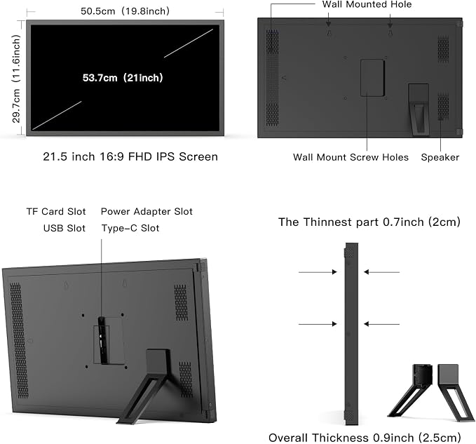 21.5 inch Large Digital Picture Frame Digital Photo Frame WiFi - 64GB, IPS FHD, Auto Rotate, Load Photos Videos from Phone via App Email, Free Cloud, Wall Mounted, Gift for Family, No Touchscreen