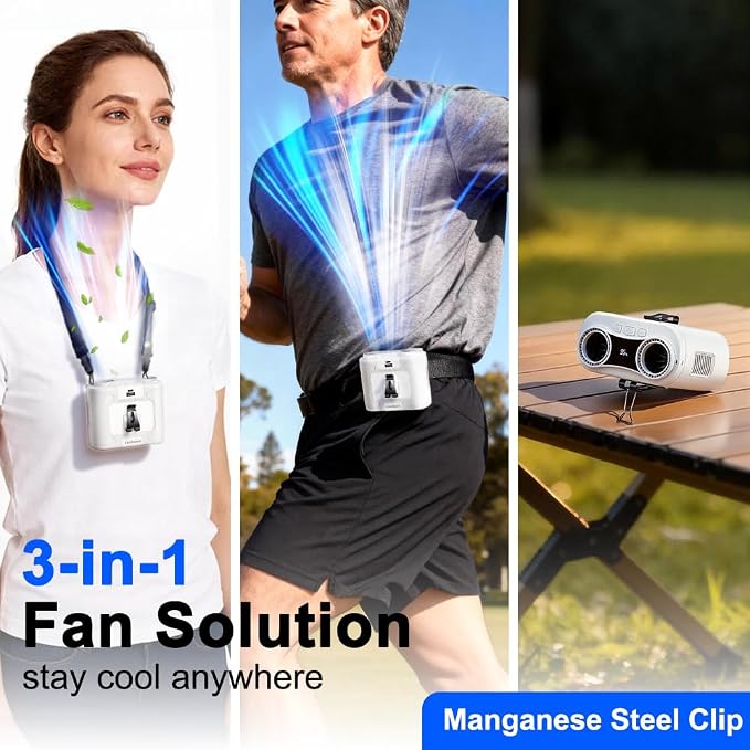 CAZOKASI 2026 Upgrade 20000mAh Waist Clip Fan Wearable Fan Portable Personal Body Fan Powerful Upto 36H Cooling and Heatstroke Prevention Fan