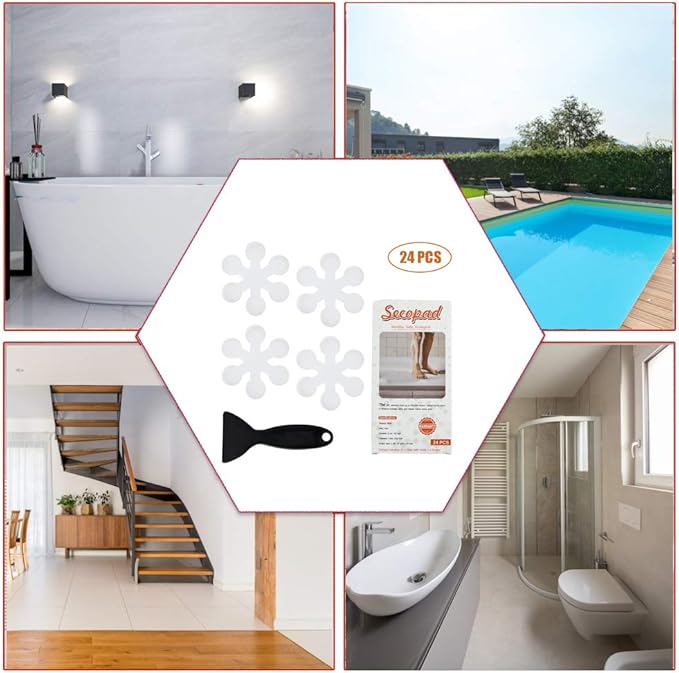 Bathtub Stickers Non-Slip, 36 PCS Safety Shower Treads Adhesive Appliques with Premium Scraper