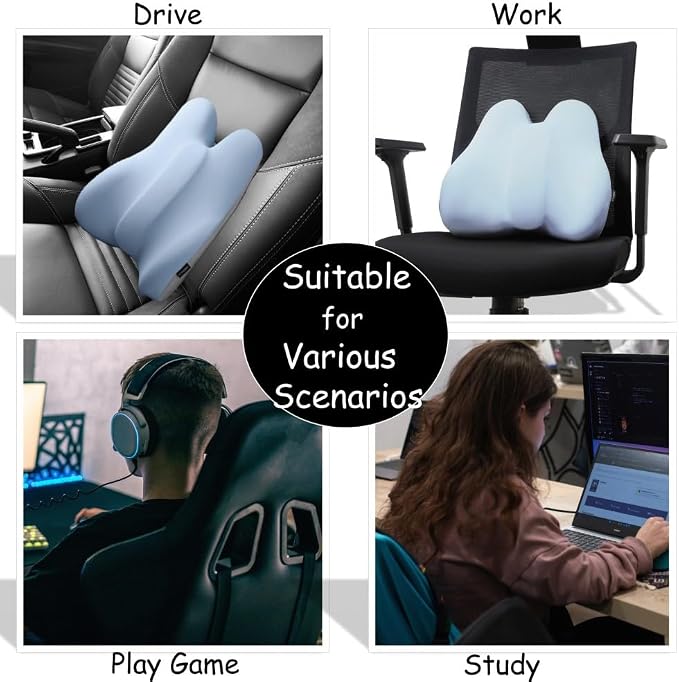 King Mills Plus Size Lower Back Support for Office Chair, Ergonomic Back Support for Office Chair Women w. Back Pain, Memory Foam Filling Car Lumbar Pillow for Pain Relief & Back Rest, Blue