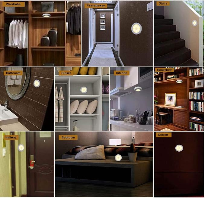 Searik Motion Sensor Night Light Indoor, Wireless Battery Operated LED Night Light Safety Lamp Step Lights Under Cabinet Lights for Stair, Bathroom, Closet, Hallway, Path
