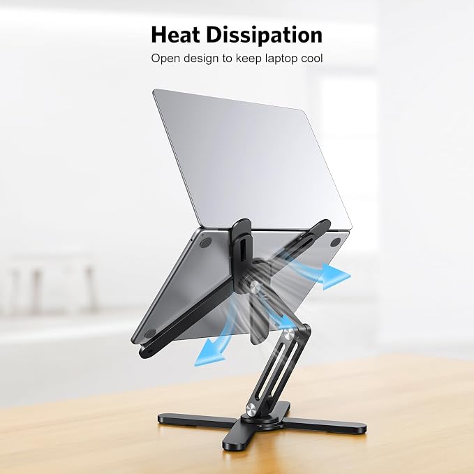 OMOTON LA10 360° Rotating Laptop Stand Riser Foldable for Desk, Black | Aluminium Aolly, Adjustable Height Angles, Collaborative Work, Easy Storage, Fits Laptops up to 17", for MacBook Pro/Air HP