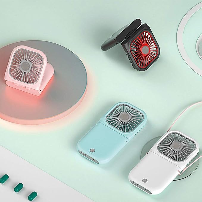 Portable Neck Fan Mini Quiet Handheld Personal Foldable USB Rechargeable Fan with Phone Holder founction for Home Office Outdoor Travel, Hands Free Necklace Fans