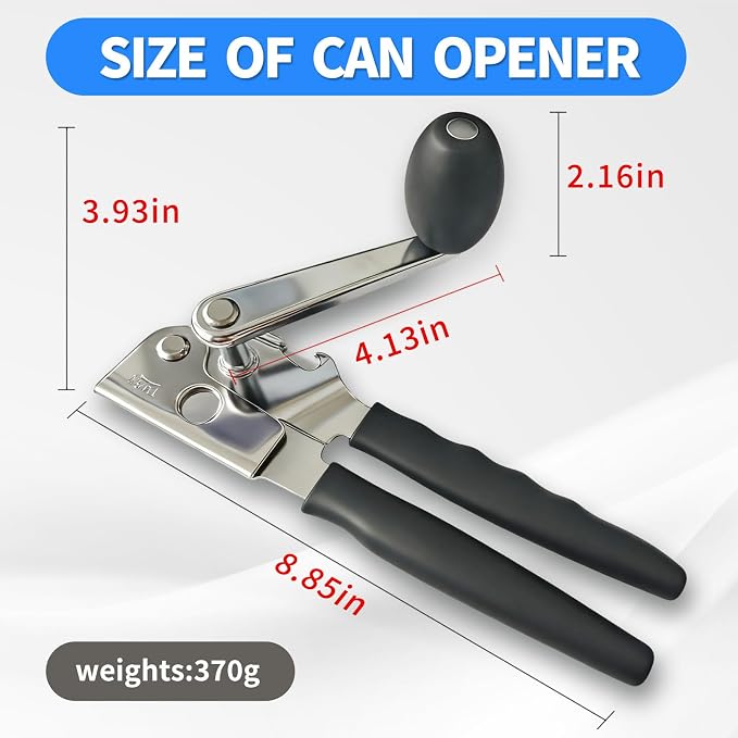 Manual Can Opener for Seniors & Arthritis, Smooth Safe Edge | Effortless long non-slip grips for weak hands. Magnetic lid lifter, fits all standard cans for daily home use.