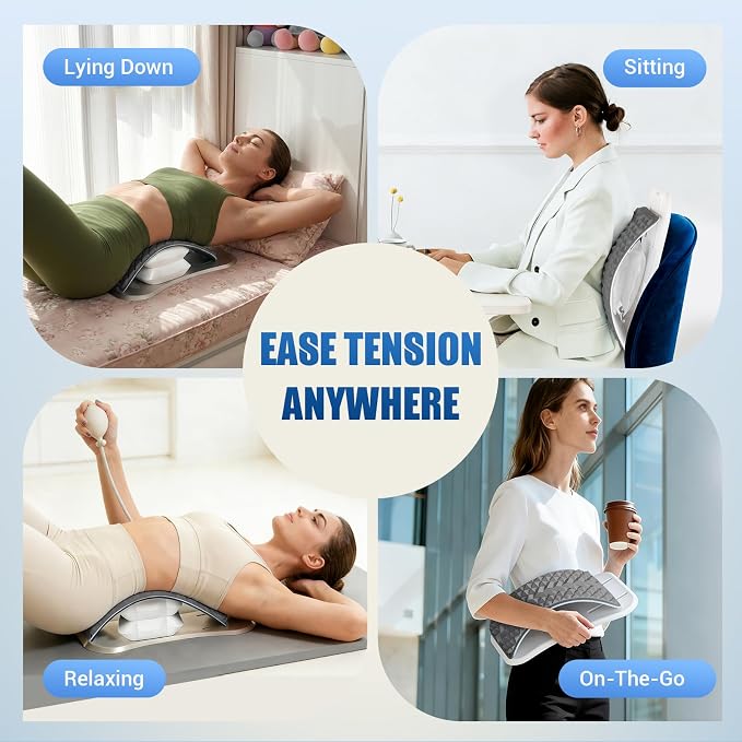 Back Stretcher for Lower Back Pain Relief, Adjustable Lumbar Support Board with Acupressure Points, Back Stretcher Board for Scoliosis, Spine Decompression Support(Grey)