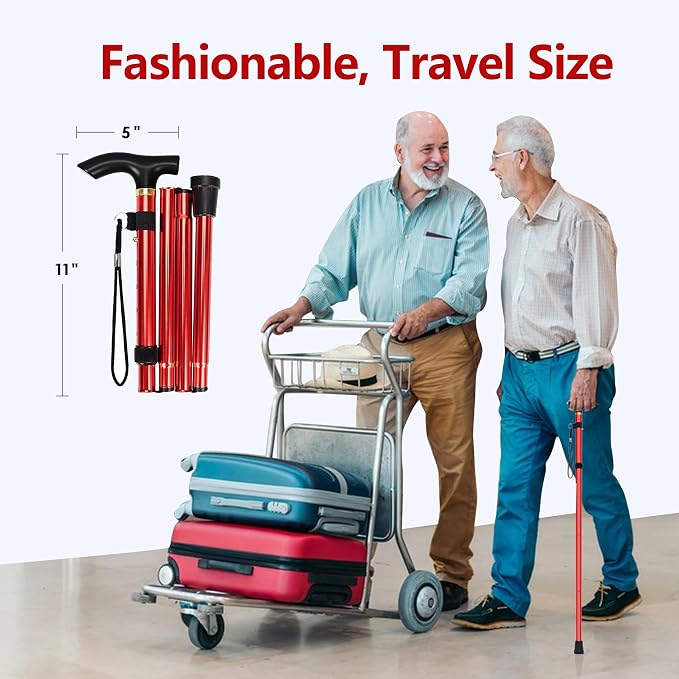 Walking Cane, Folding Cane for Man & Women, Portable Lightweight | 5-Level Adjustable Height, Collapsible Cane for Seniors Balancing Mobility Aid