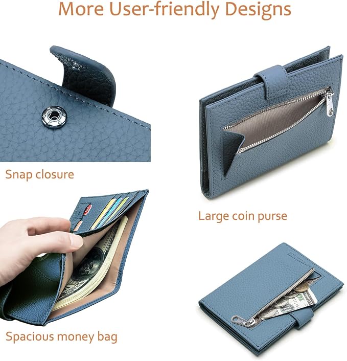 Leather RFID Blocking Slim Passport Holder for Travel Women | Multiple Passport Wallet for Women with Card Slots, Zipper Coin Pocket, Travel Passport Cover Case Gift Ready Denim Blue