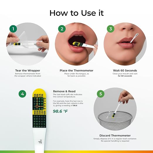 Ultra Disposable Thermometer (100-Pack, Fahrenheit) — Oral Thermometer for Adults, Single Use, Battery Free, Hygienic, High Accuracy Readings in 1 Minute, for Home, Clinic & Travel