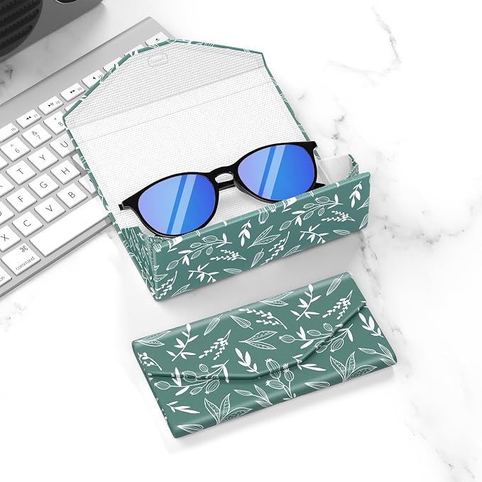Sunglasses Case, Foldable Glasses Case, Magnetic PU Leather Hard Shell Folding Eyeglass Holder Box, Collapsible Unisex