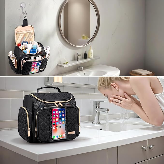 Tealari Large Toiletry Bag for Women Men,Bathroom Bag,Water Resistant Shower Bag,Makeup Bag,Portable Shower Caddy for College Dorm,Hanging Travel Toiletry Bag with Transparent Waterproof Phone Pocket