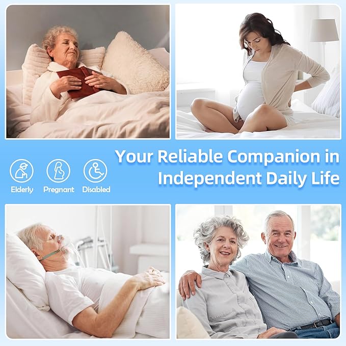 Bed Rails for Elderly Adults Safety with Motion Sensor LED Light - Adjustable Bed Assist Rails for Full Size, Portable Bed Cane for Seniors with Storage Pocket, Hold Up to 330 Lbs
