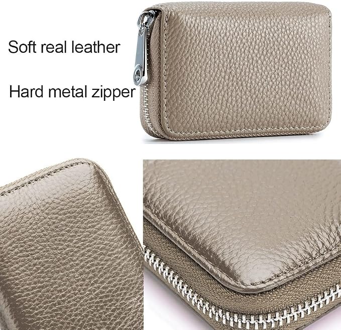 RFID Credit Card Holder Genuine Leather Credit Card Wallet with Zipper | RFID