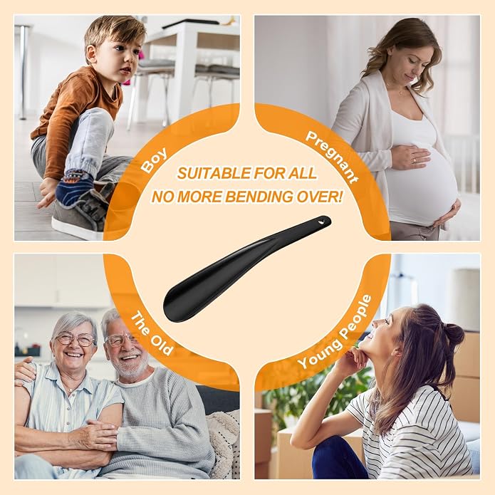 HARFINGTON Shoe Horn Plastic Straight Handle Shoe Helper Metal Shoehorns for Women Men Seniors Boots