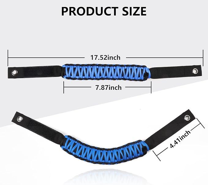 sukemichi Roll Bar Grab Handles for 2021-2026 Ford Bronco 2/4 Door, Blue | Paracord handles grab,Fits Bronco 2021-2026 hard & soft top,Off-road safety grip handle,Work with airbag,Not for Sport,4 Pack