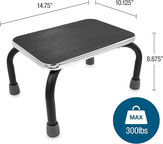 DMI Foot Stool for High Beds, Elderly Daily Living Stool, 300 Pound Weight Capacity, Non-Slip Textured Grip, Safe Stool for Seniors, Portable, Black, 539-1904-0099