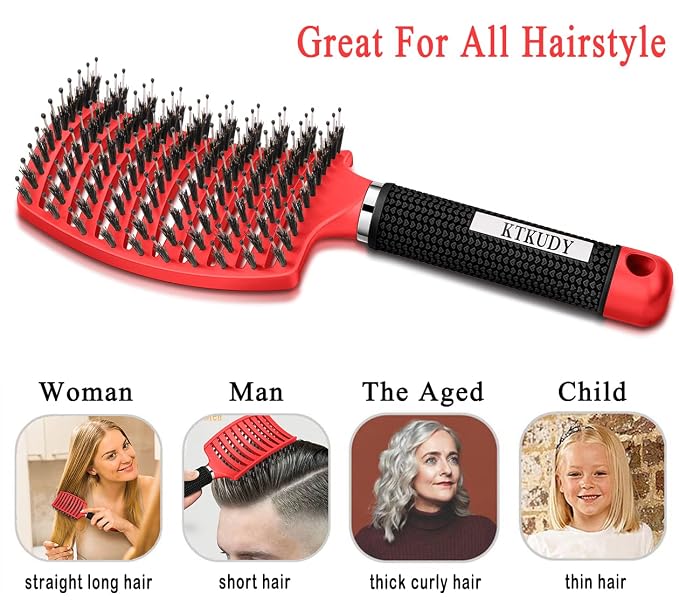 Detangling Brush for Women & Kids, Wet & Dry Hair, All Hair Types | Less pulling & breakage, Boar bristles tame frizz & add shine, Vents for faster blow-drying, Lightweight 4 oz, Non-slip grip
