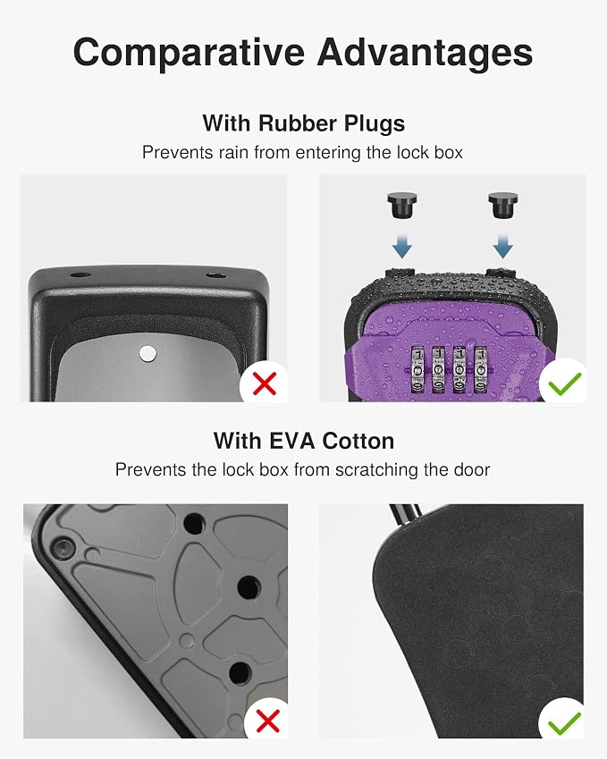 Puroma Lock Box, Key Lock Box Wall Mount & Portable Combination Lockbox with Resettable Code, Security Lockbox for Outside House Keys, Apartment Realtors Spare Keys Storage (1 Pack, Purple)