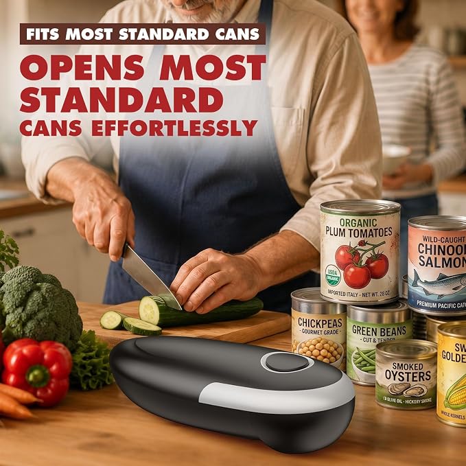 Electric Can Opener, Automatic Can Opener with Smooth Edge, Hands Free, Battery Powered, One-Touch Operation, Electric Can Openers for kitchen, Can Openers for Seniors with Arthritis