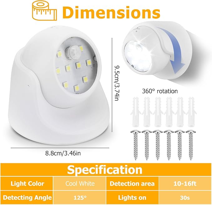 Motion Sensor Outdoor Lights - Outdoor Motion Sensor Light Battery Operated Wireless Spotlight Motion Detector Security Light Auto On Off for Sheltered Porch Stair Hallway Garage Wall Shed (2 Pack)
