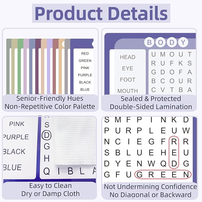 12 Pcs Word Search Cards for Dementia Game | Dementia Activities for Seniors | Alzheimer's Products for Dementia Patients | Games for Dementia Seniors| Reusable Large Print Word Search Books