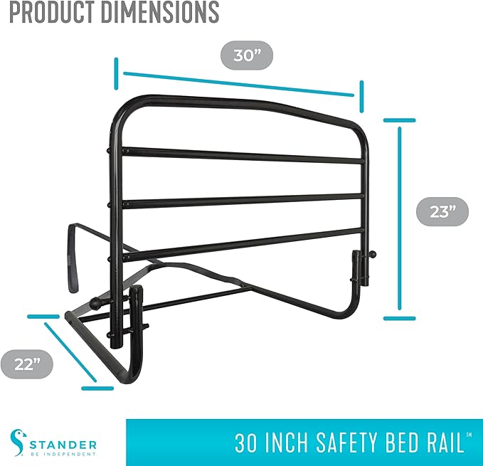Stander 30 inch Safety Bed Rail, Folding Guardrail for Adults, Seniors, and Elderly, Bedside Stand Assist Bar, Fits King, Queen, Full, and Twin Beds, ASTM Safety Approved Bedrail