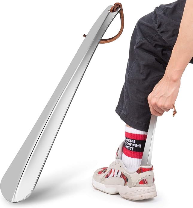 Shoe Horn Long 12 Inch, Premium Stainless Steel Shoehorn, Shoe Helper for Seniors, Shoe Horns for Pregnant Woman, Long Handle Shoe Horns for Men, Metal Shoe Horn for Kids or Adults