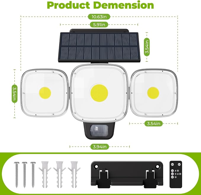 3 Modes 270° Solar Motion Sensor Outdoor Lights, 2 Pack | IP65 Waterproof LED Security Flood Light, with Remote Control, Solar Powered Outside Wall Light, for Garden Yard Garage Patio