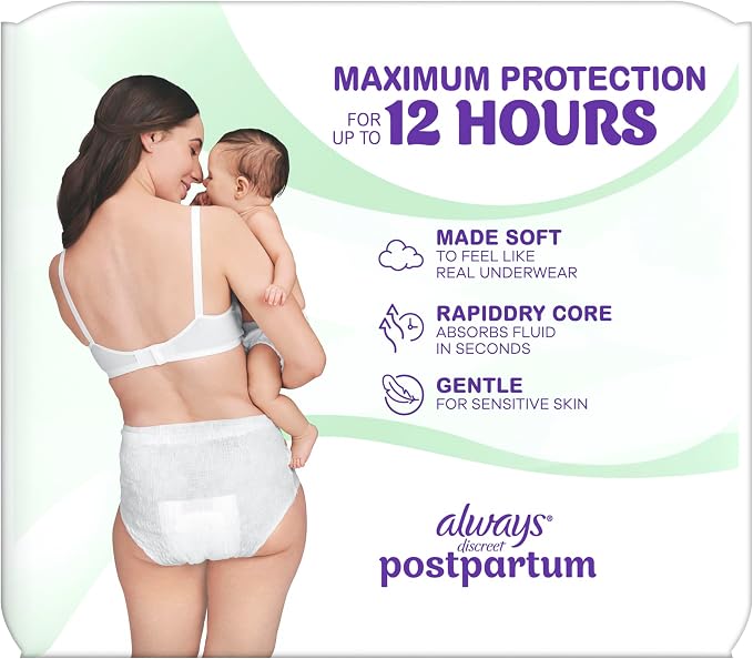 Always Discreet Postpartum and Adult Incontinence Underwear for Women, Small/Medium, Maximum Protection, 14 Count