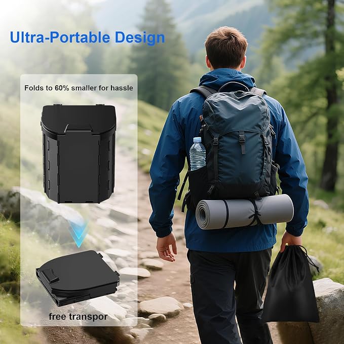 Portable Toilet for Adults, Foldable Camping Toilet Travel Floding Potty with Lid & Paper Holder, Upgrade Water Barrier,Compact Lightweight Design for Car/RV/Hiking/Beach/Camping,450lbs Capacity