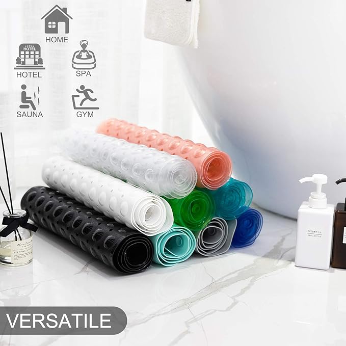 TEESHLY Bathtub Mats for Shower Tub, Extra Long Non-Slip 39 x 16 Inch Bath Mat with Drain Holes and Suction Cups, BathMat for Bathroom with Machine Washable (Clear Blue)
