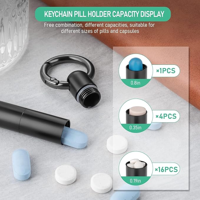 TISUR Small Titanium Keychain Pill Holder, Pocket Pill Case for Travel | Waterproof Pill Fob,Portable Pill Box Container,Purse Pill Organizer Tube