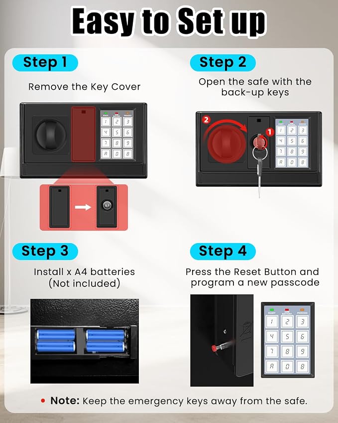 23.62 inches Tall Safe Box, 4.4 Cuft Home Safe with Fireproof Waterproof Bag, Anti-Theft Digital Security Lock Box with Smart Alert System, Removable Shelf, Mute Function, Document Safes for Jewelry