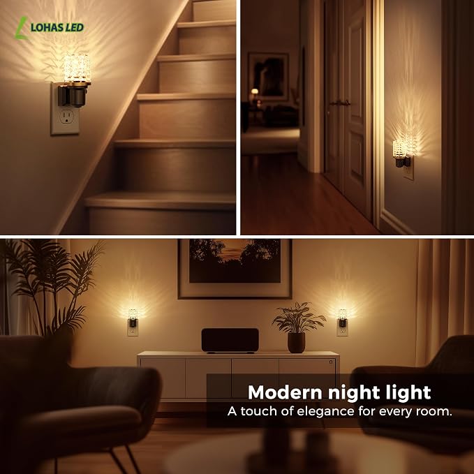 L LOHAS LED Night Light, 2 Pack Dimmable Night Lights Plug into Wall | Automatic Night Lights Plug in, Auto Light Sensor, 0-100LM Adjustable Brightness 3000K Night Light, for Bedroom Hallway Decor