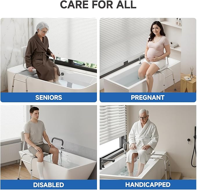 Tub Transfer Bench and Sliding Bathtub Shower Chair for Inside Shower Chair for Elderly and Disabled,Adjustable Seat Height, Holds Weight up to 350 Lbs, Bath and Shower Safety, Transfer Bench