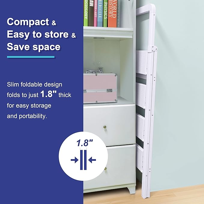 Step Ladders Folding 4-Step White Finish Aluminum Foldable Step Stool,Anti-Slip Portable Sturdy for Home & Kitchen Office 330 lbs