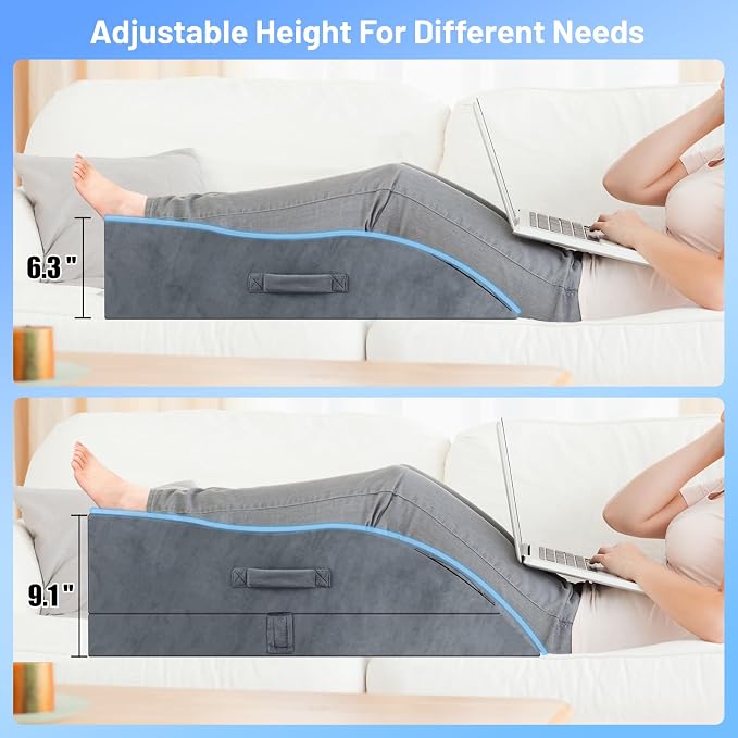 TranquilRelax Double Leg Elevation Pillows, Wedge Pillow for After Surgery, Memory Foam Support Adjustable, Comfort Care for Back Knee Hip Ankles Pain, Knee Pillow for Sleeping Blood Circulation Grey